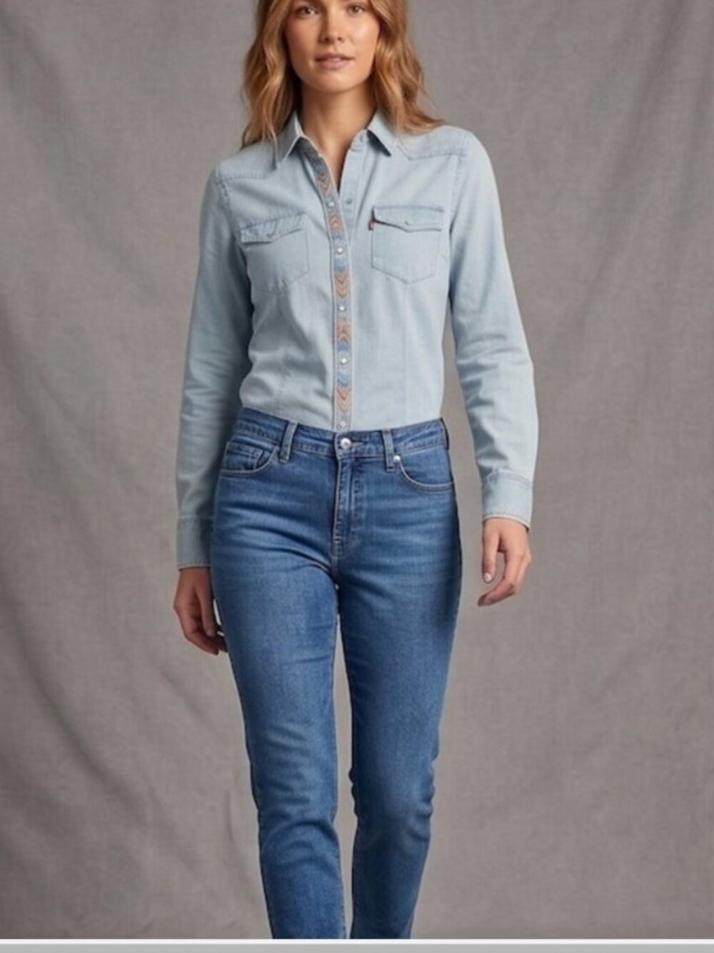 Levi's Embroidered Western Denim Shirt – Light Wash - Picture 1 of 6
